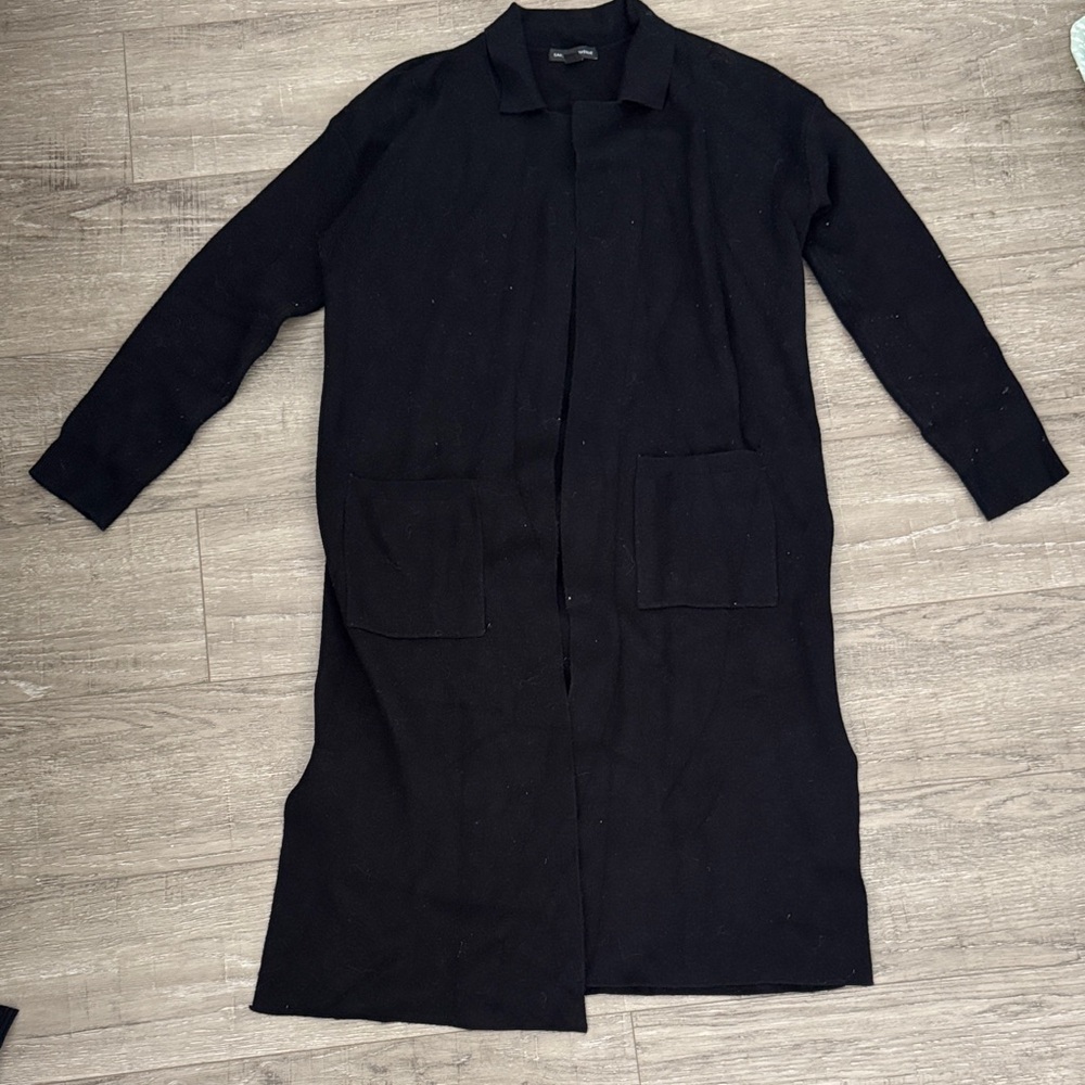 Saks Fifth Avenue Black Open-Front Knit Cardigan with Patch Pockets